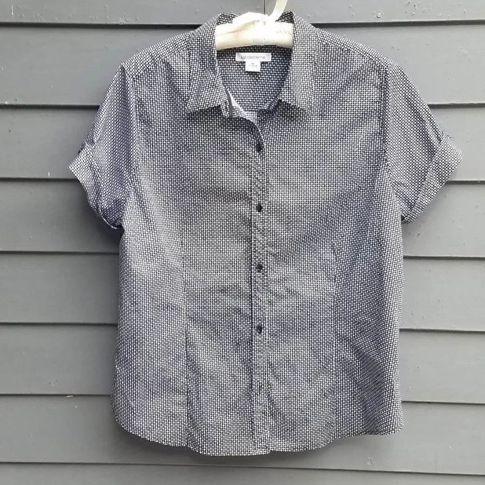 Liz Claiborne Black White Print Button Down XL